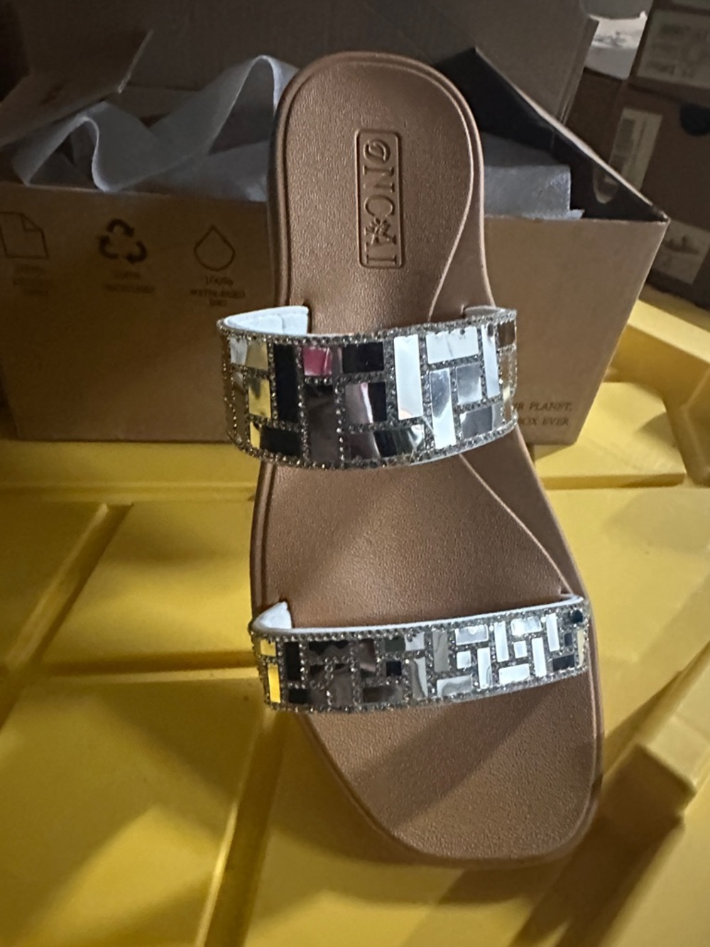 Women’s Silver Embellished Double-Strap Slide Sandals